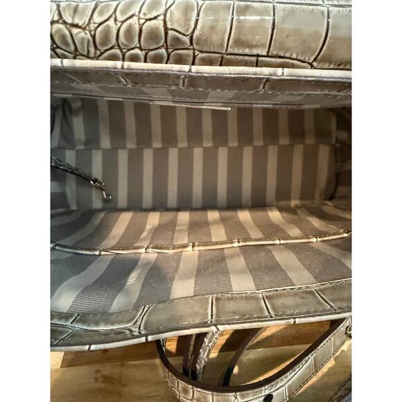 Brahmin Satchel Snake Skin Pattern Leather Bag Purse Gray Tan - Picture 8 of 9